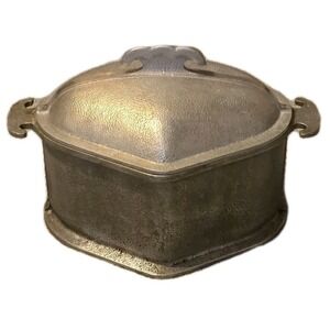 Vintage Guardian Service Ware 2-Qt Triangle Pot w/ Original Metal Hammered Lid